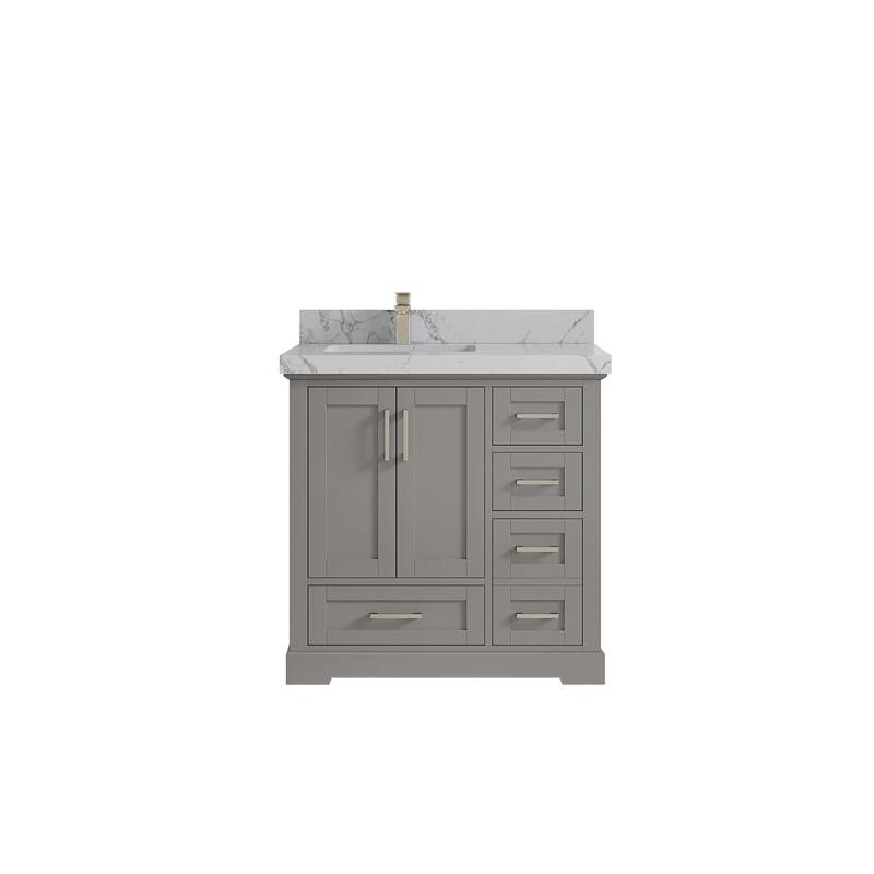 Willow Collections 36 x 22 Boston Left Offset Sink Bathroom Vanity with Quartz or Marble Countertop - 2"Venatino Quartz - Elephant Skin Gray
