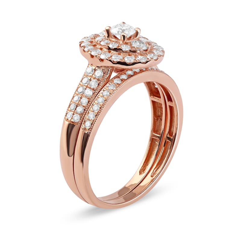 IGI Certified 1ct TDW Diamond Oval Frame Halo Bridal Set in 14K Gold for Women