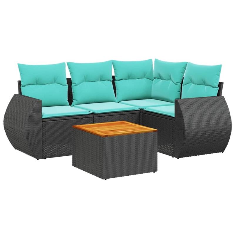 vidaXL 5 Piece Patio Sofa Set with Cushions Black Poly Rattan - 24.4" x 24.4" x 27.2"