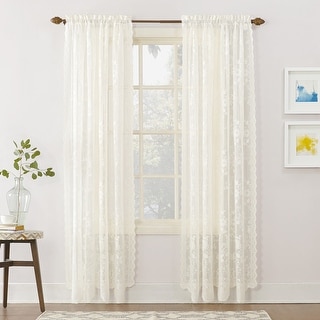 No. 918 Alison Floral Lace Sheer Rod Pocket Curtain Panel, Single Panel