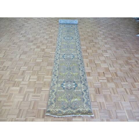 Hand Knotted Beige Oushak with Wool Oriental Rug (2'7" x 19'10") - 2'7" x 19'10"