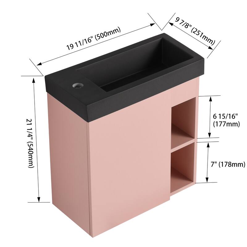 BNK 20"/24"/30" Single Sink Bathroom Vanity with Soft Close Door or Right Side Shelves, Modern Floating Vanity