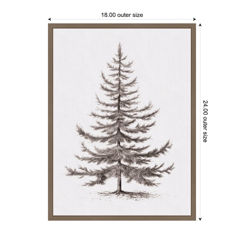 Kate and Laurel Sylvie Framed Canvas Vintage Evergreen Fir Tree lllustration II by The Creative Bunch Studio