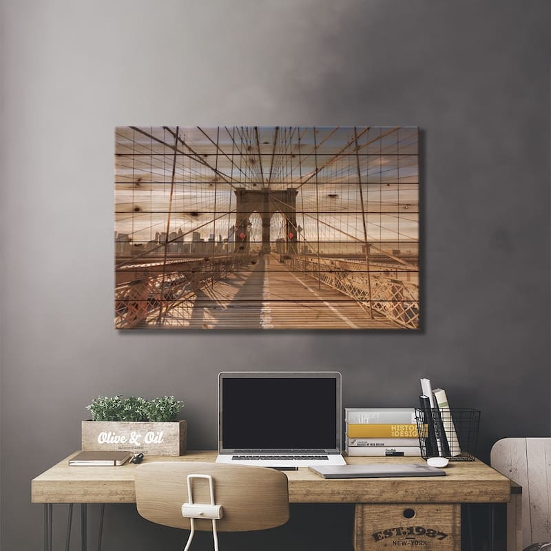 Brooklyn Bridge At Sunset, New York City, New York, USA Print On Wood ...