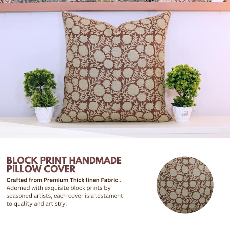 Linen Farmhouse Block print pillow Cover - Rajat