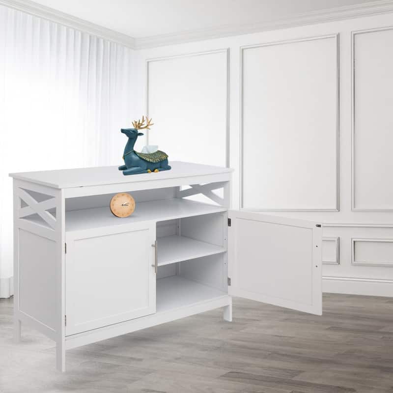 Double Door Free Standing Accent Storage Cabinet For Kitchen Dining White - White