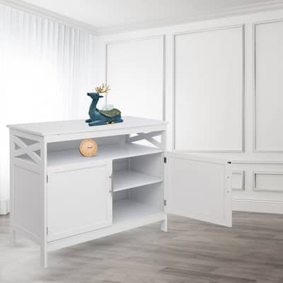 Double Door Free Standing Accent Storage Cabinet For Kitchen Dining White