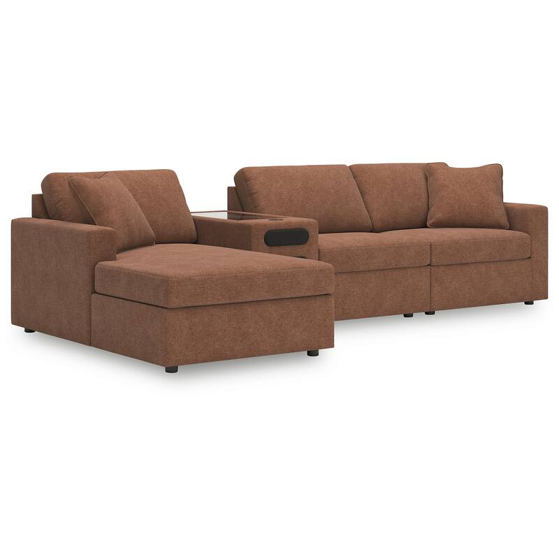 Signature Design by Ashley Modmax 4-Piece Sectional with Chaise and Audio Console - 126"W x 68"D x 36"H - Orange - Left Facing