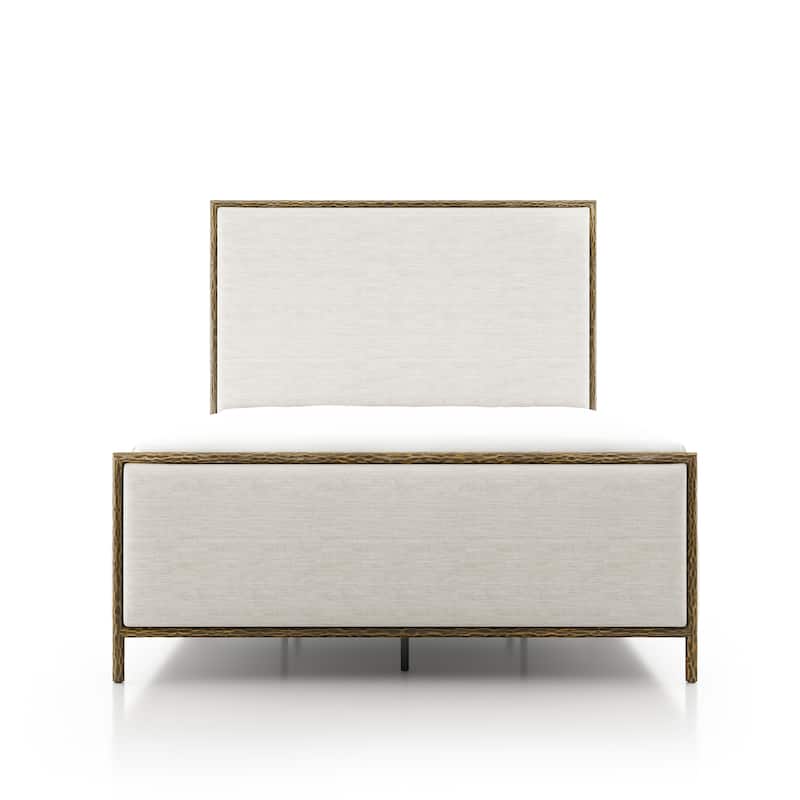 247 Shop At Home Lalia Modern Beige Upholstered Hammered Metal Panel Bed