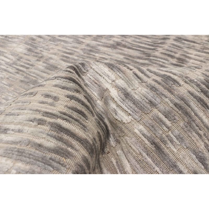 ECARPETGALLERY Hand Loomed Elysian Grey Viscose, Wool Rug - 4'10 x 7'8
