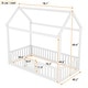 preview thumbnail 13 of 16, Twin Size House-Shaped Floor Bed Frame, Distressed Washed Wood Bed Frame with Fence and Door, Semi-Enclosed Design