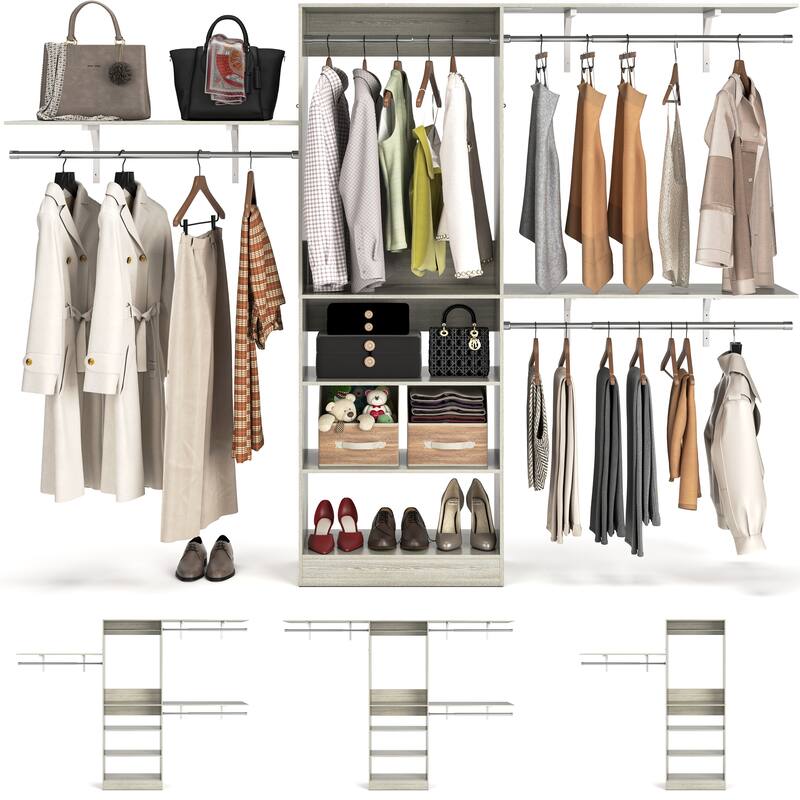 20'' to 96'' W Adjustable DIY Closet Organizer for Walk-in and Reach-in Closet System - 20.2'' to 96'' W