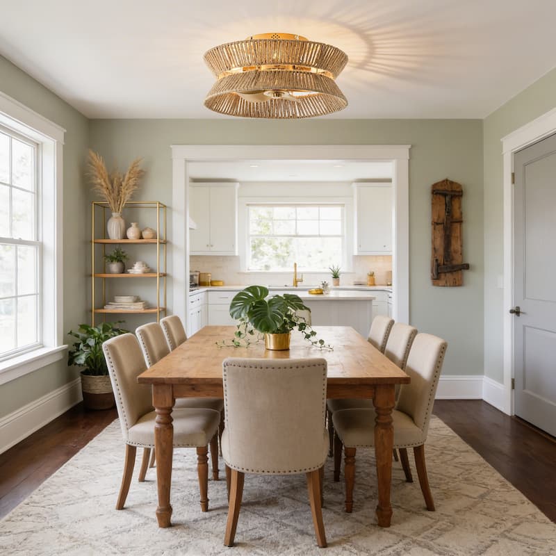 18-inch Boho Distressed Gold Chandelier Ceiling Fan with Remote and Hand Hemp Rope Shade - 17.7" W x 8.19" H