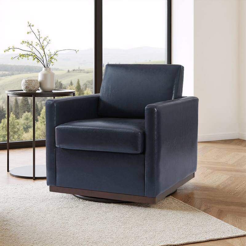 Modern Swivel Accent Arm Chair - Navy - Leather
