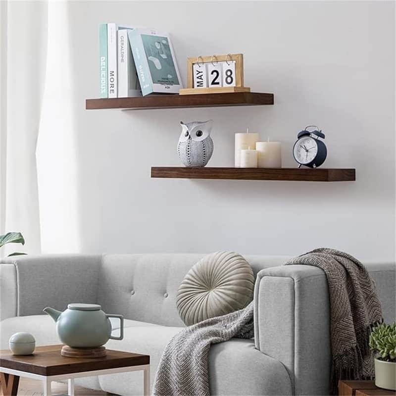 Farmhouse Floating Shelves Thick Industrial Kitchen Wood Shelf - 24 x 6.7 x 1.4 inch - Set of 2 - 6.7"D x 24"W x 1.4"H
