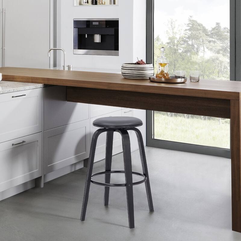 Fabric Backless Counter Height Swivel Bar Stool with Walnut Iron Frame