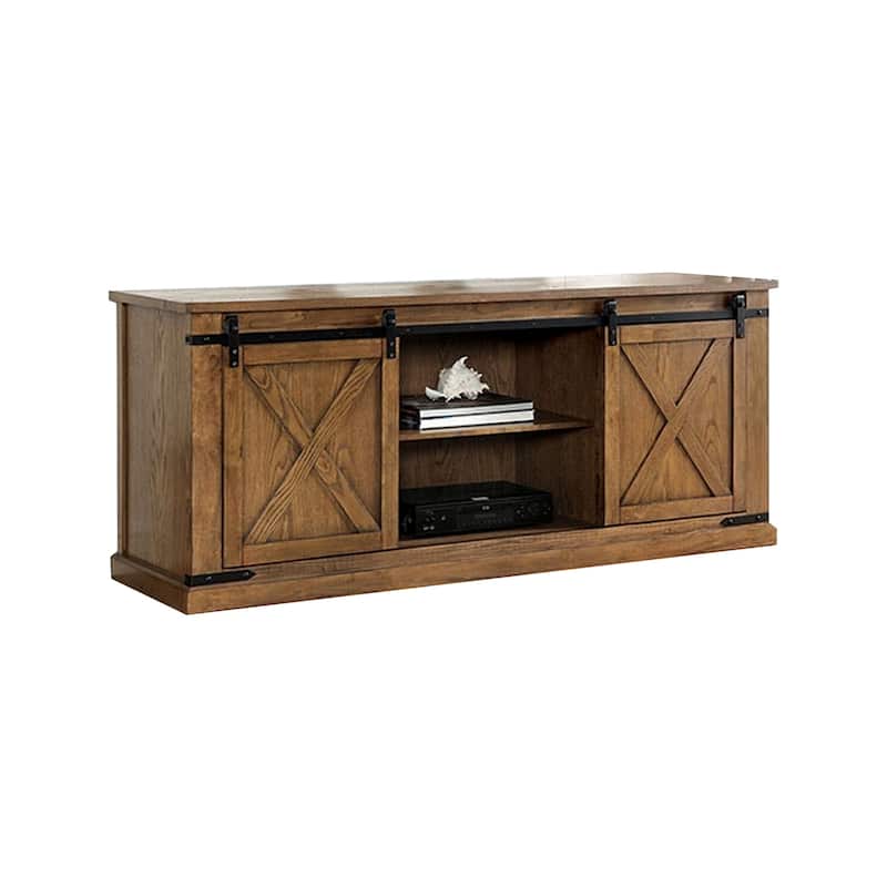 Bego 72 Inch TV Entertainment Console, Sliding Barn Door, Shelves, Brown