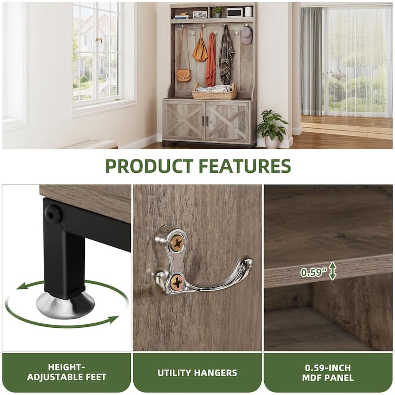 Moasis Farmhouse 39"W Hall Tree with Shoe Storage Seating Bench