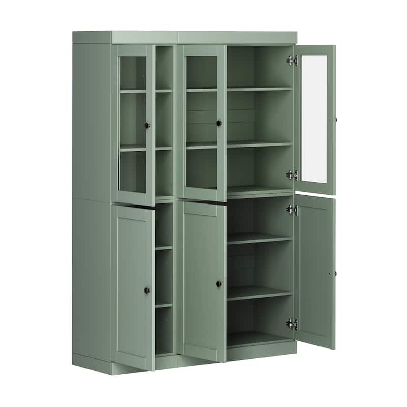 Palace Imports 100% Solid Wood 48.5" Pantry Cabinet with Clear Glass, Shaker Doors and Adjustable Shelves