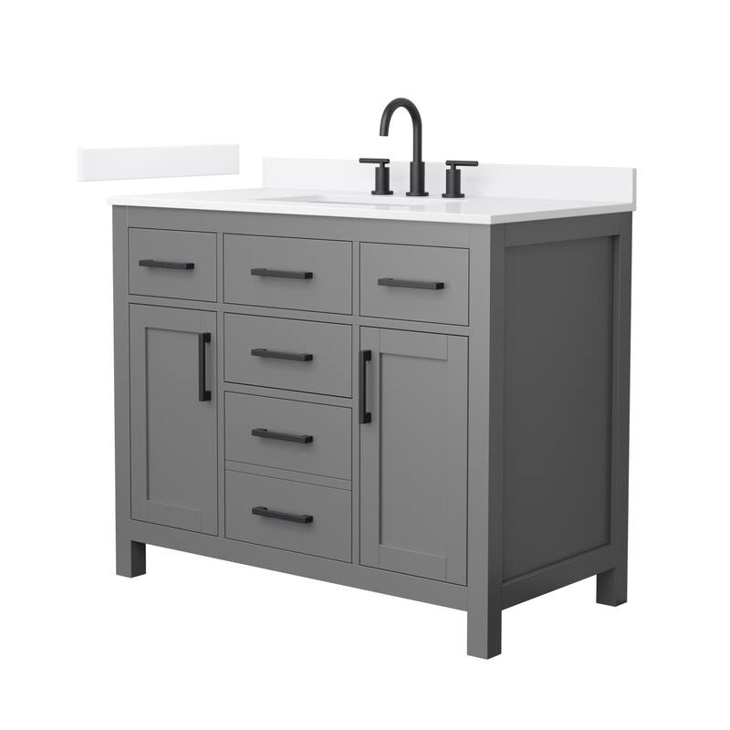 Wyndham Collection WCG2424-42S-QTZ-US3MXX Beckett 42" Free Standing - Dark Gray / White Quartz Top / Matte Black