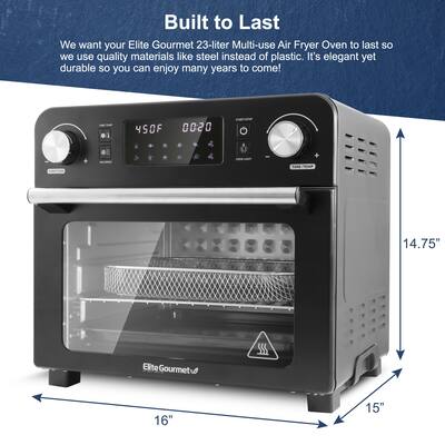 Elite Gourmet Programmable 23L Air Fryer Rotisserie Oven with 10 Menu Functions, and Interior Light, Black