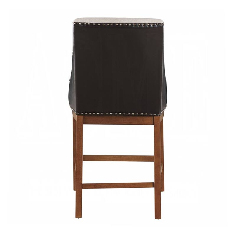 Set of 2 Upholstered Counter Height Chairs with Nailhead Trim in Brown and Beige