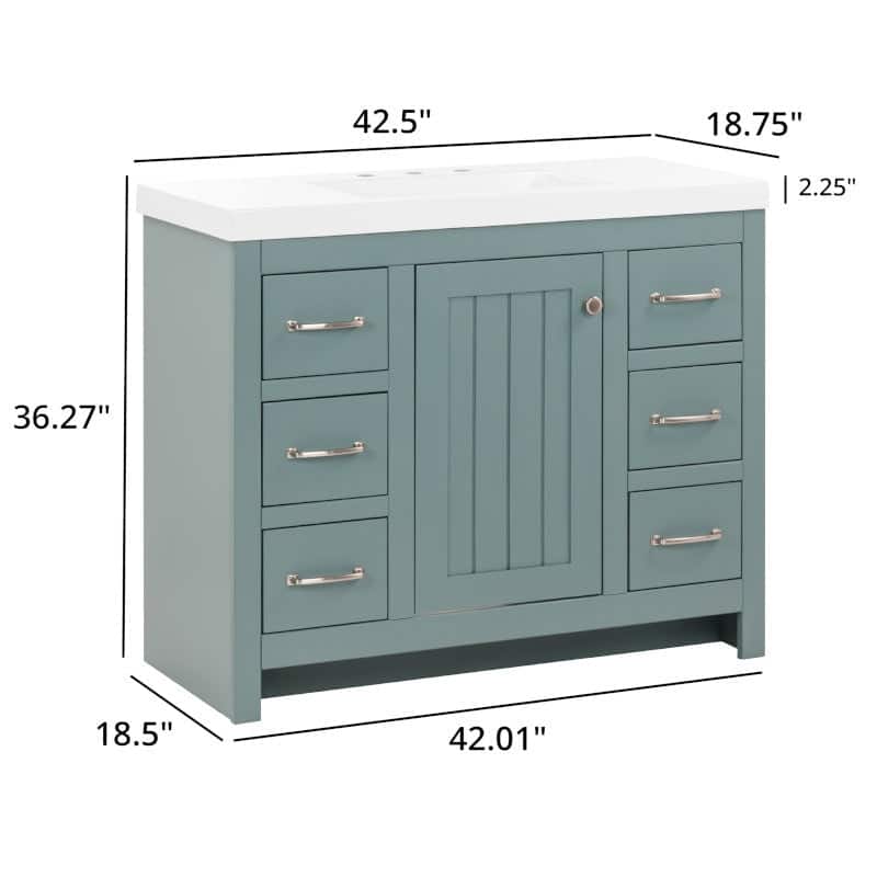 Chamiree 42.5" Bathroom Vanity With Cabinet, 6 Drawers, and White Sink Top