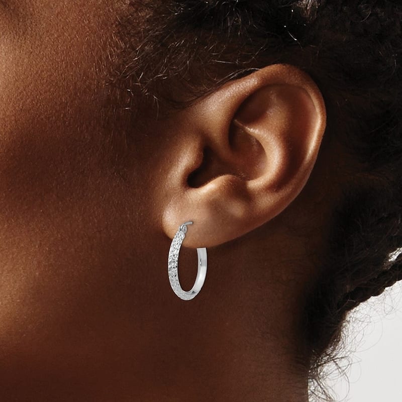 Curata 14k White Gold Knife Edge Sparkle Cut 2.5x20mm Hoop Earrings - 20mm long 2.5mm Thick