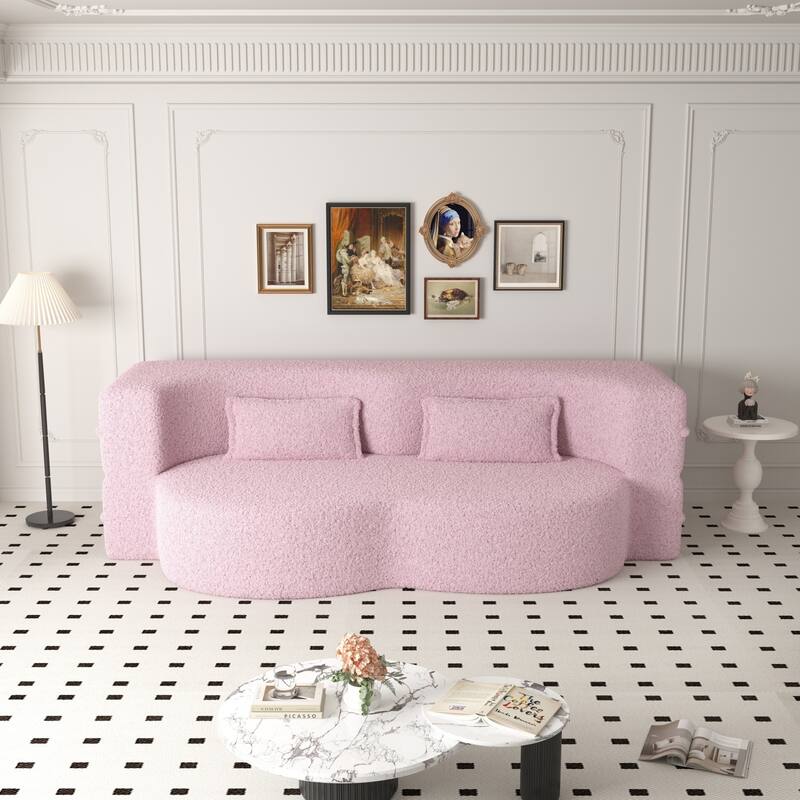 Modern Convertible Teddy Fabric Foam-Filled Sleeper Sofa Bed with 2 Pillows