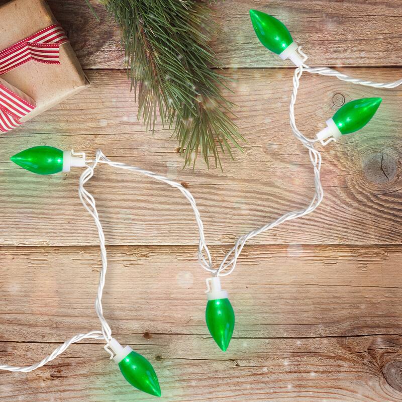 LED C9 Christmas Lights - Green - 16' White Wire - 25ct