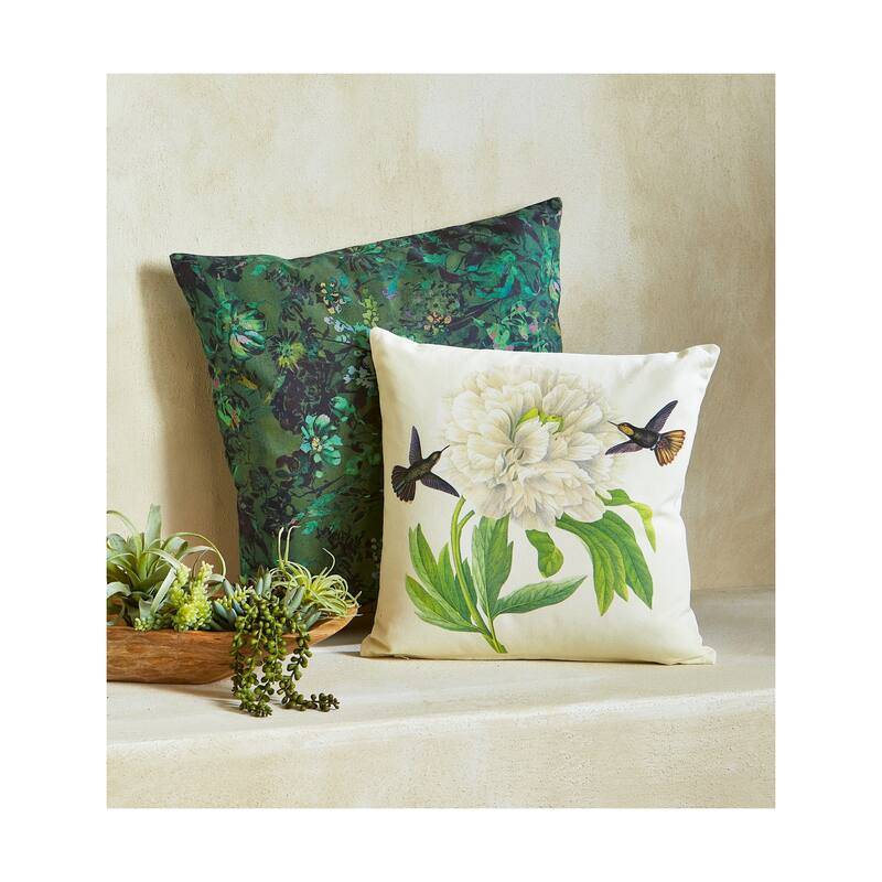 22"x22" Green Garden Floral Cotton Accent Decorative Throw Pillow Poly Filled Removable Insert Square - 22 x 22