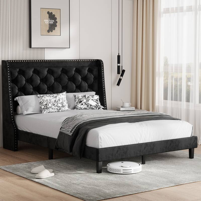 Futzca Diamond Tufted Queen Size Bed Frame - Faux Leather & Velvet Options