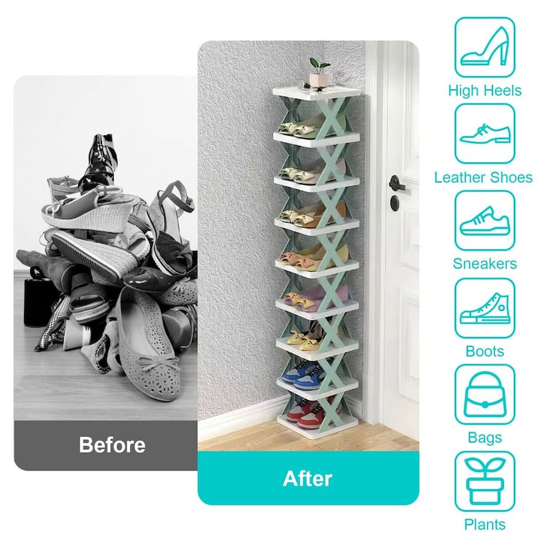 9 Tier Narrow Entryway Shoe Rack Plastic Vertical Shoe Organizer