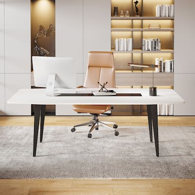 70.86" White Office Desk with Strong Metal Legs, Boat Shpae