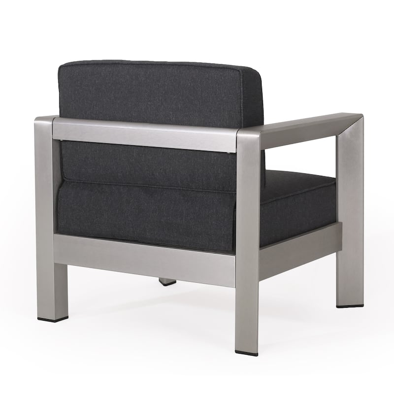 Kisa Accent Chair, Black Fabric Soft Cushions, Outdoor Silver Aluminium