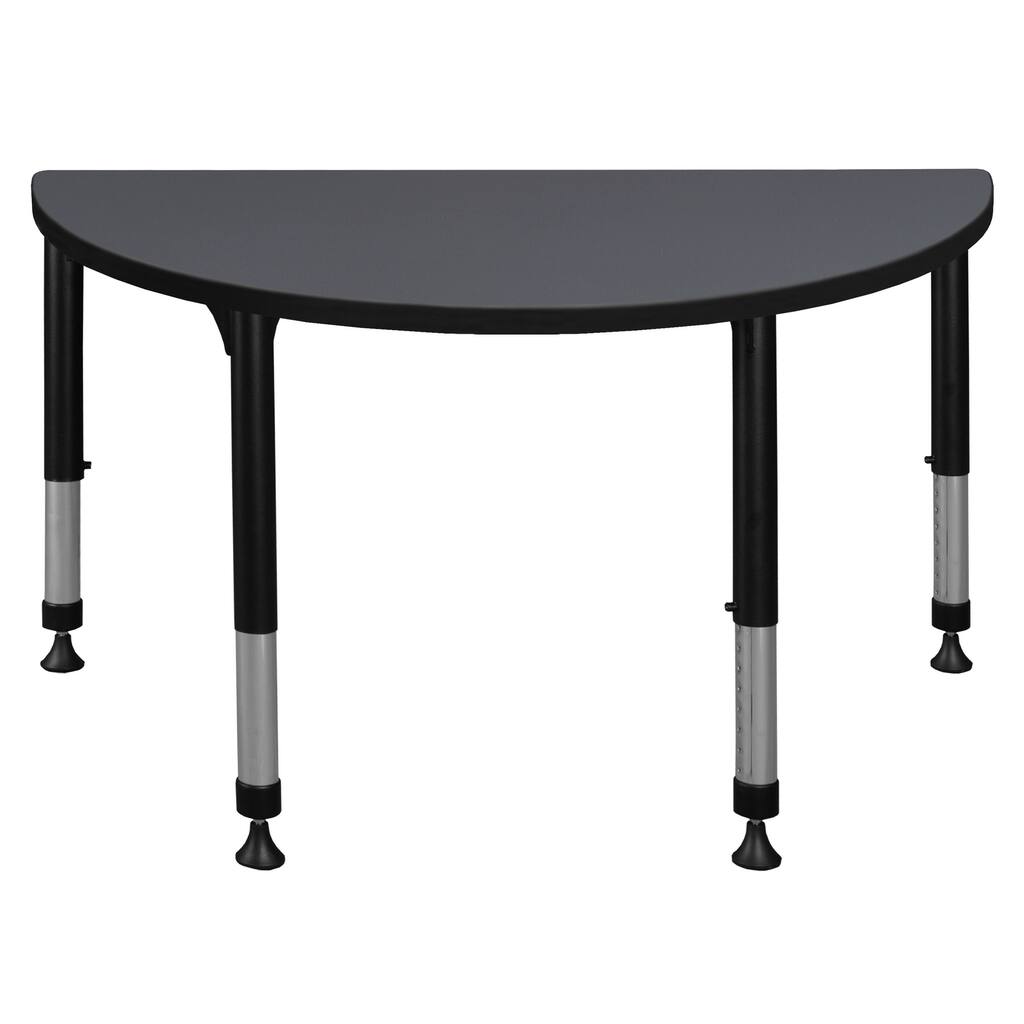 36" x 18" Half Round Height Adjustable Mobile Classroom Table- Beige