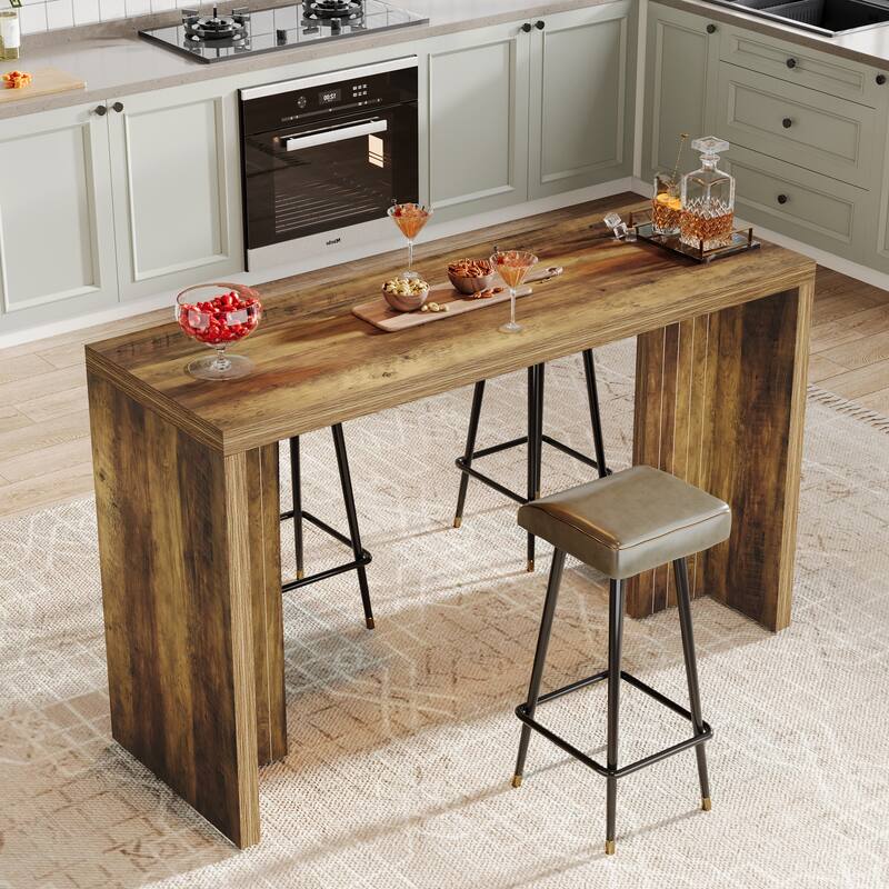 55'' Home Bar Unit, Bar Table with Faux Marble Finished Tabletop