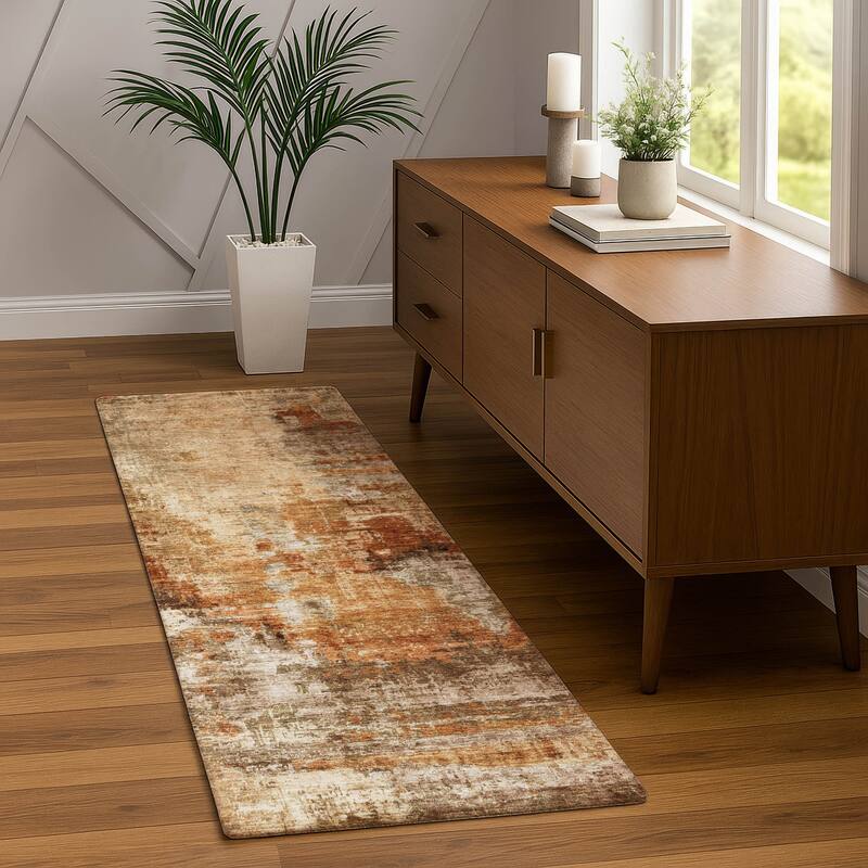 Machine Washable Indoor/ Outdoor Abstact Contemporary Chantille Rug