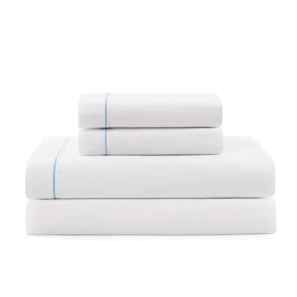 Tommy Hilfiger Hem Stripe Solid Cotton Sheet Set