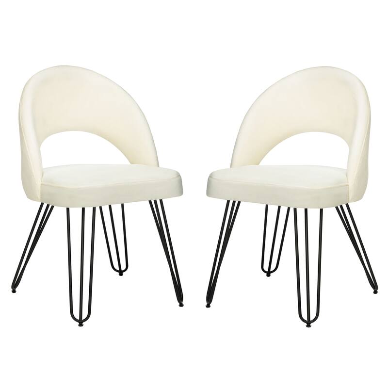 SAFAVIEH Ronna Velvet Retro Navy Side Chair (Set of 2) - 21Wx24Dx32H - Cream/Matte Black