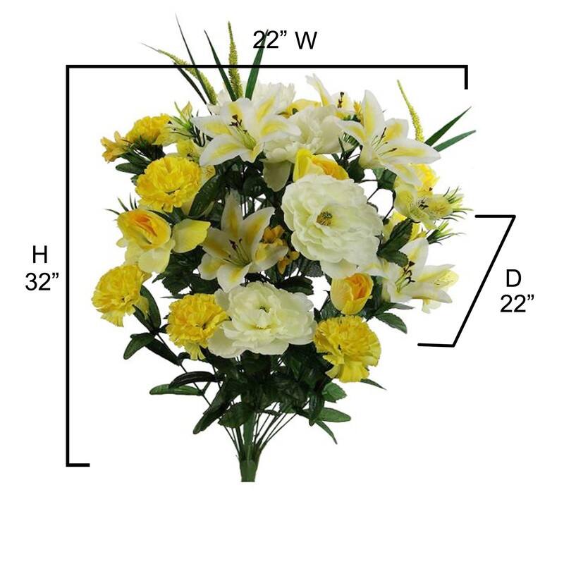 Artificial Full Blooming Lily, Rose Bud, Carnation and Mum Mixed Bush - ABN1B001-YLW