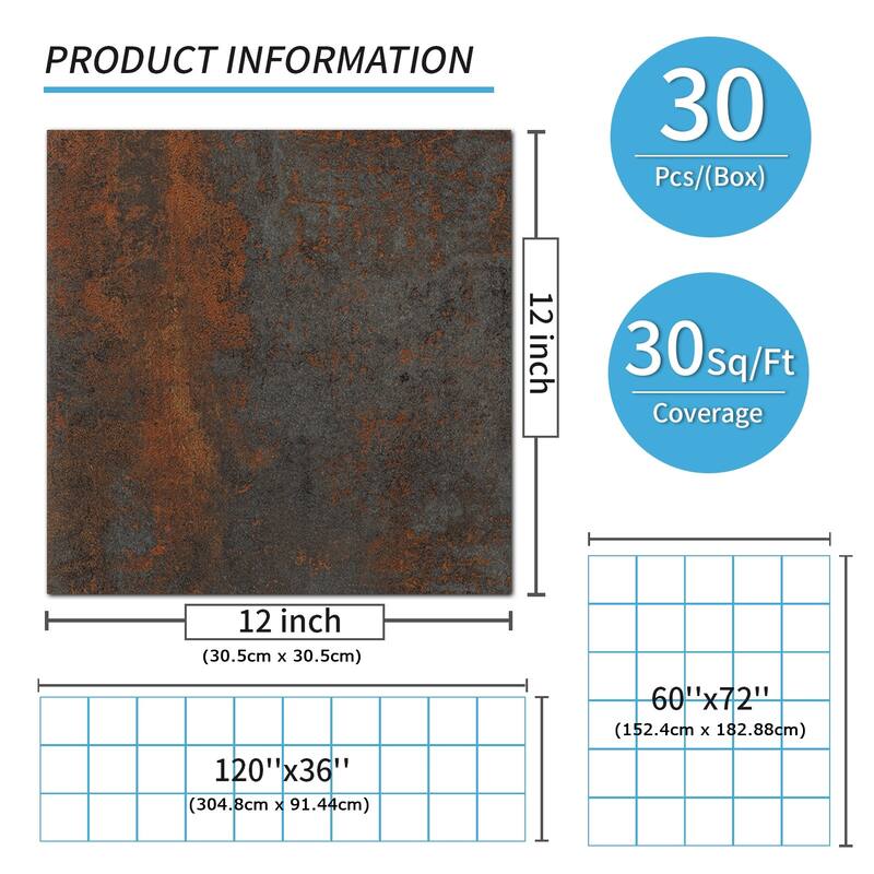 Art3d 30PCS 12"x12" Peel and Stick Vinyl Floor Tiles, Red Brown Flooring Tile
