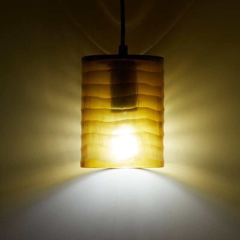 Sydney River of Goods Gold Metal and Amber Hand Blown Glass 5-Inch Pendant Light with Adjustable Hanging Cord - 5" x 5" x 62"