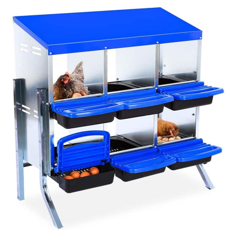 Metal Chicken Nesting Box - 6-Hole With Legs Blue