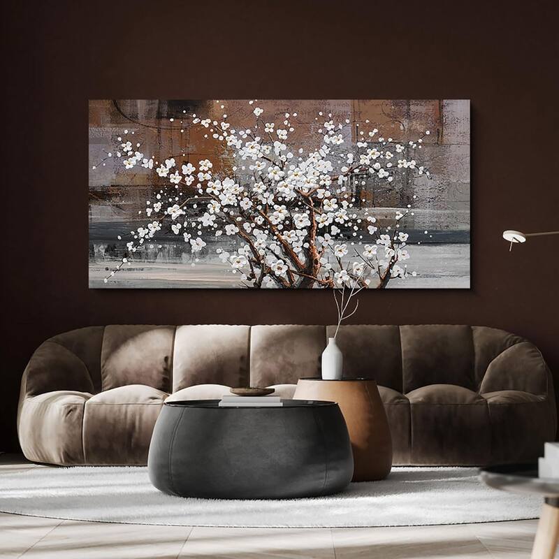 Wall Decorations White Flower on Brown Background
