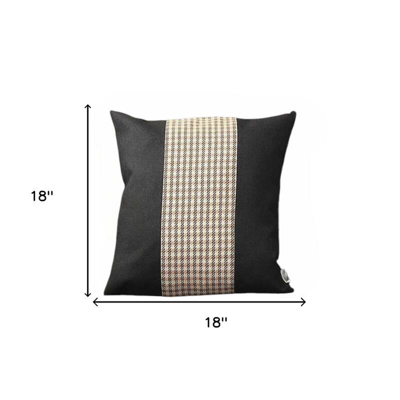 Set of Two 18" Black Brown and White Houndstooth Fabric Throw Pillows