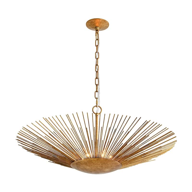 6-Light Vintage Luxury Gold Foiled Wide Wide Sunburst Chandelier 32in