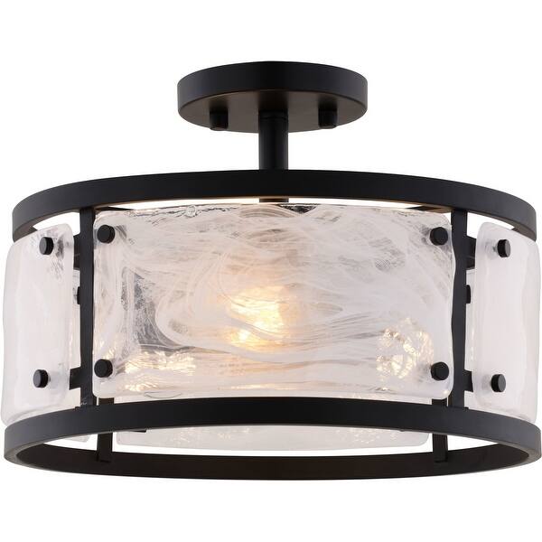 slide 2 of 10, Vaxcel Lighting C0333 Wilder 3 Light 13" Wide Semi-Flush Drum Ceiling Matte Black