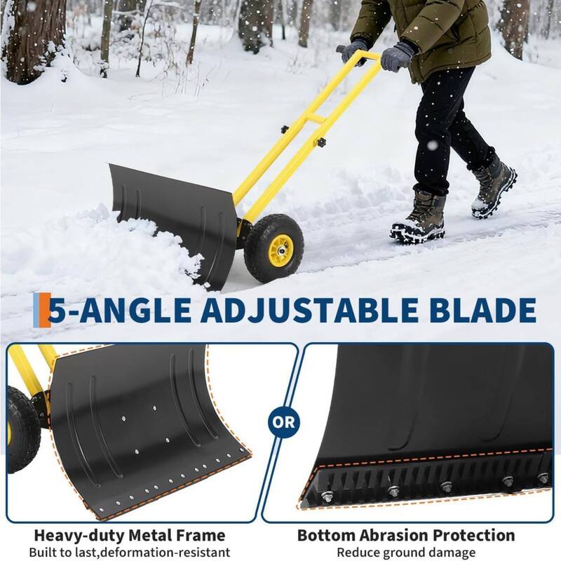29.13x16.54 in Heavy Duty Rolling Snow Pusher Shovel for Driveway, Doorway, Sidewalk
