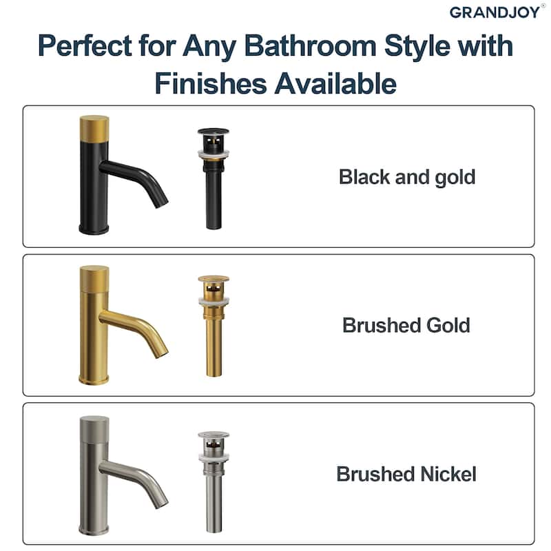 GRANDJOY Low-Arc Single Handle Vessel Sink Faucet with Pop-Up Drain, Compact Bathroom Design